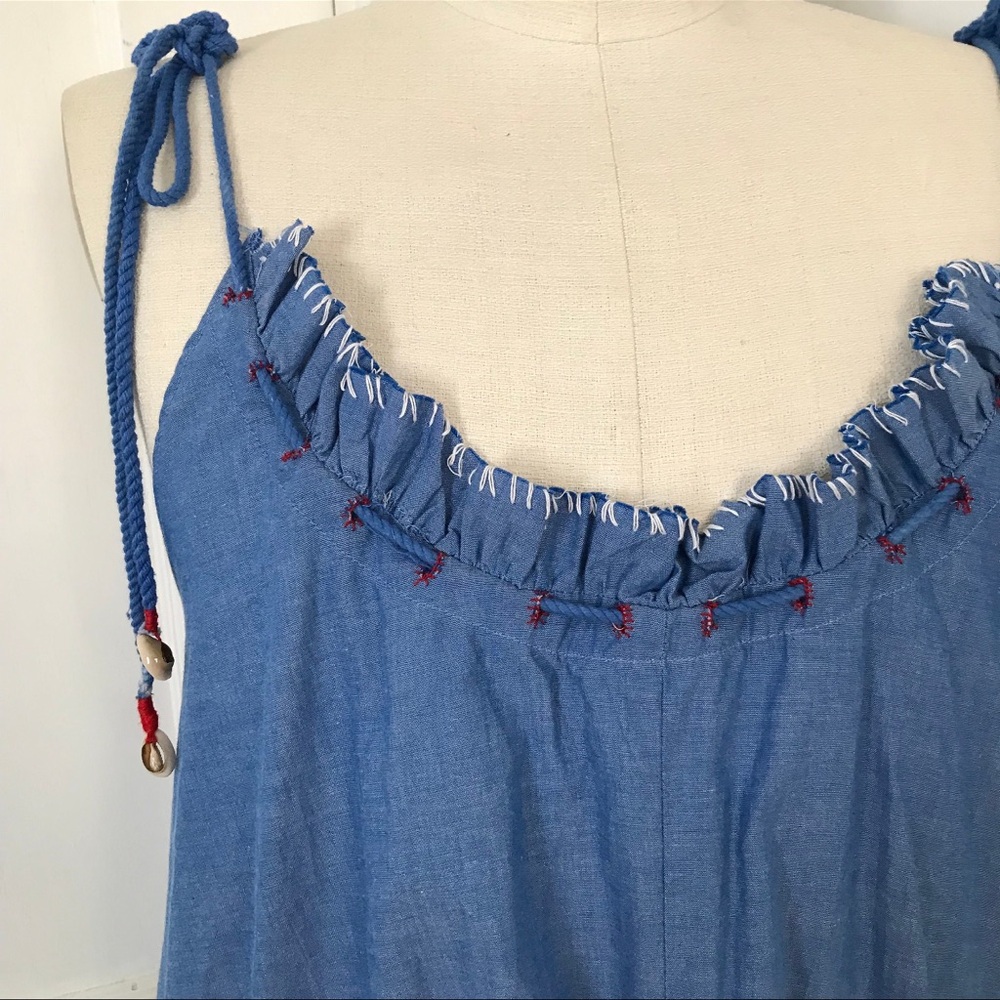 Nwt Polo Ralph Lauren Dress Sun Dress Denim Blue Chambray Embroidered Shells - Picture 2 of 10